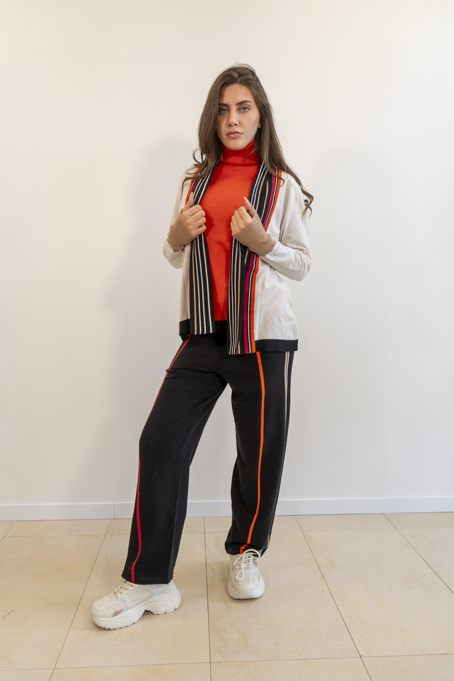 PANTALONI DRITTI INTARSIA