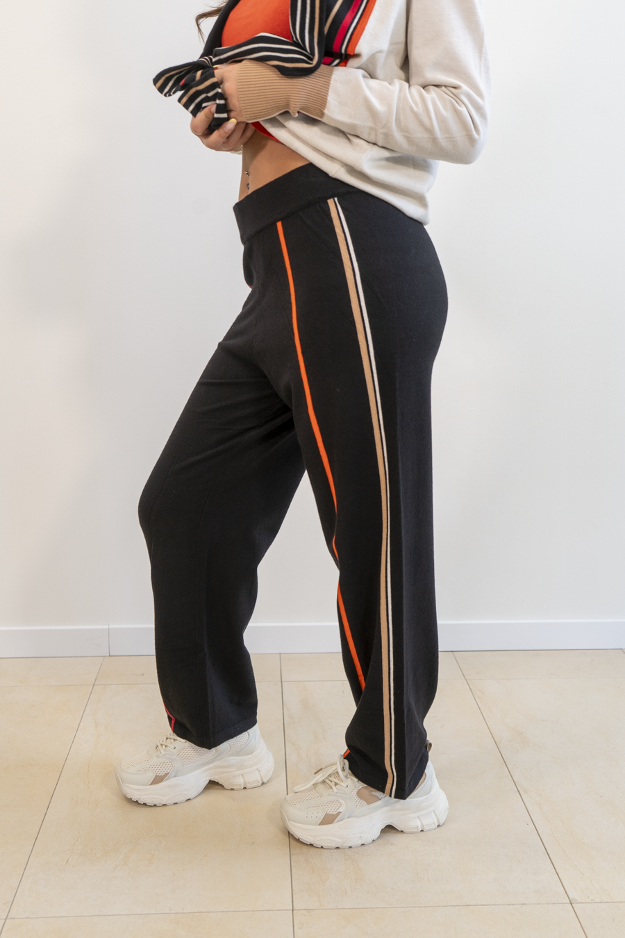 PANTALONI DRITTI INTARSIA
