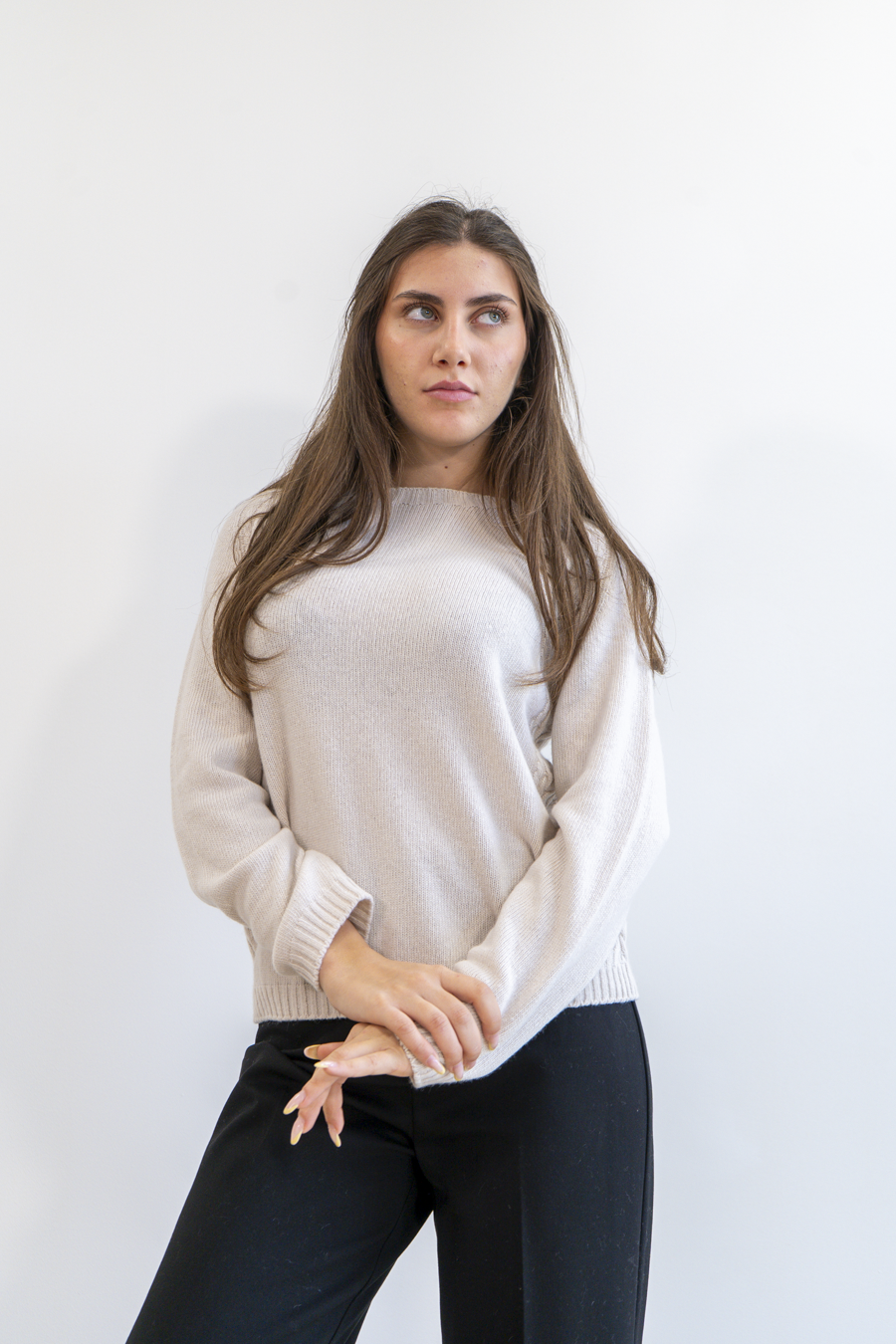 MAGLIA RAGLAN CON TRECCE IN CASHMERE