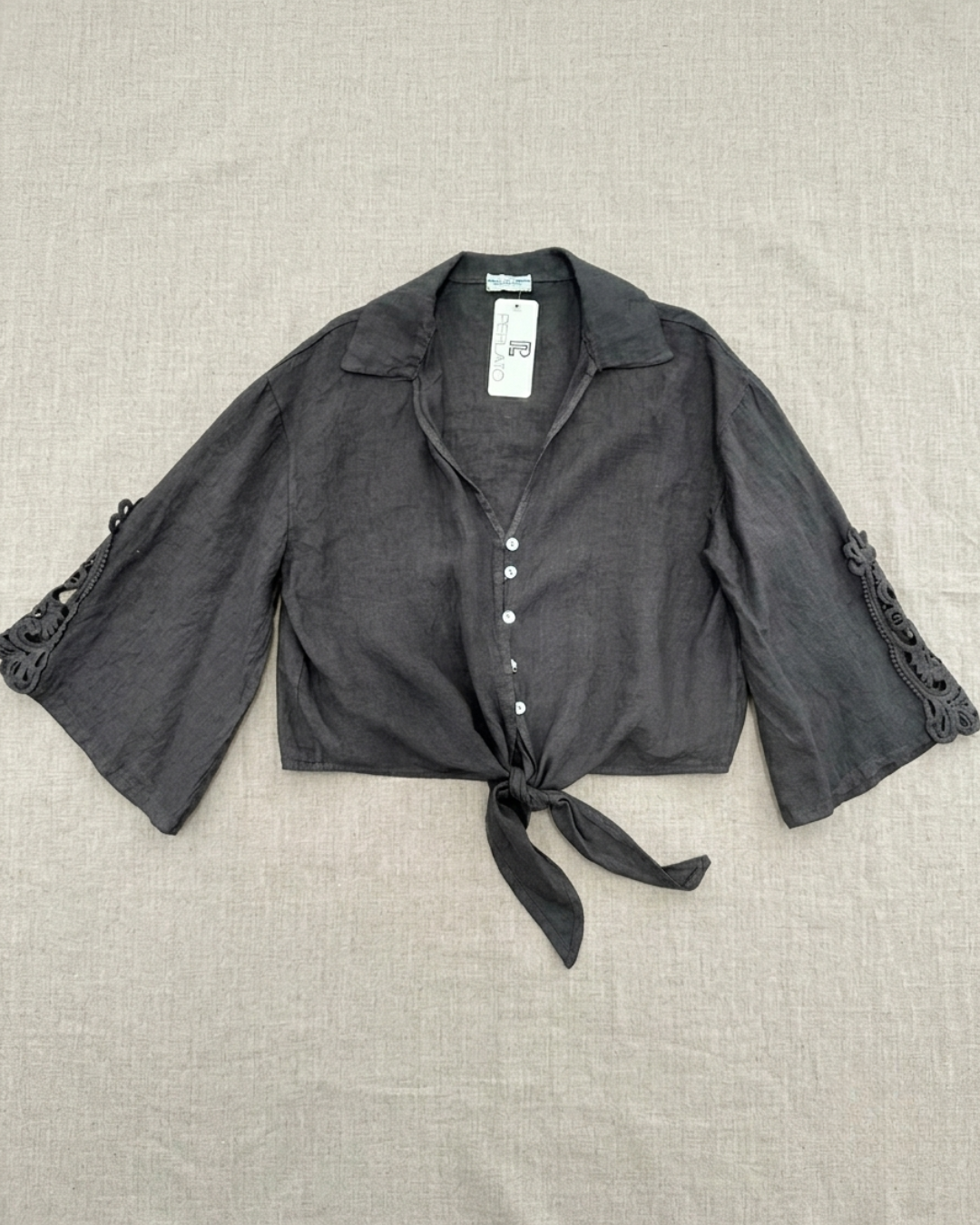 CAMICIA LINO 100% con pizzo macramè