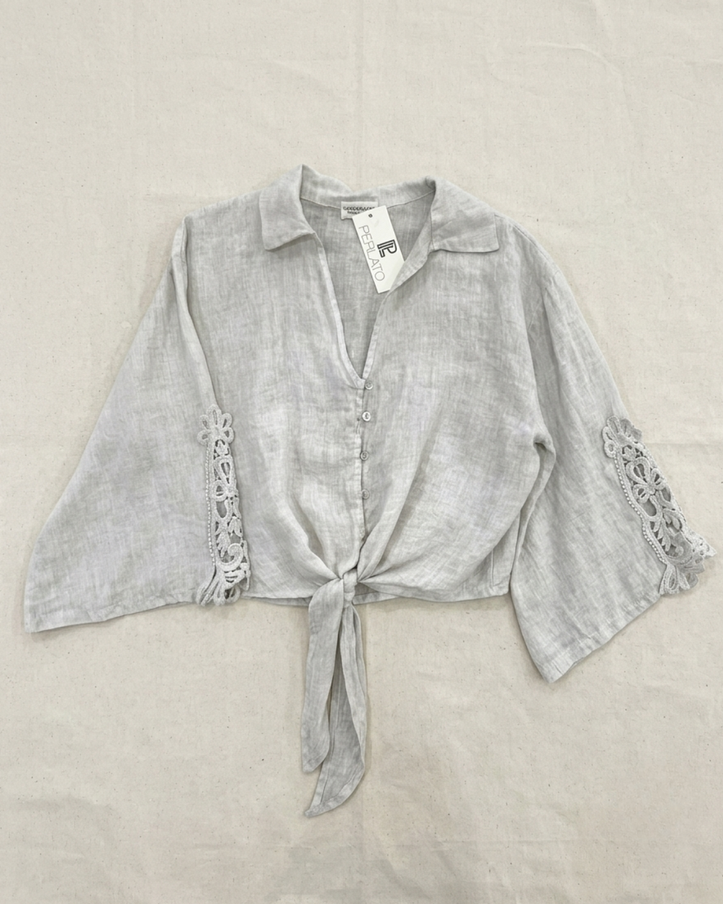 CAMICIA LINO 100% con pizzo macramè