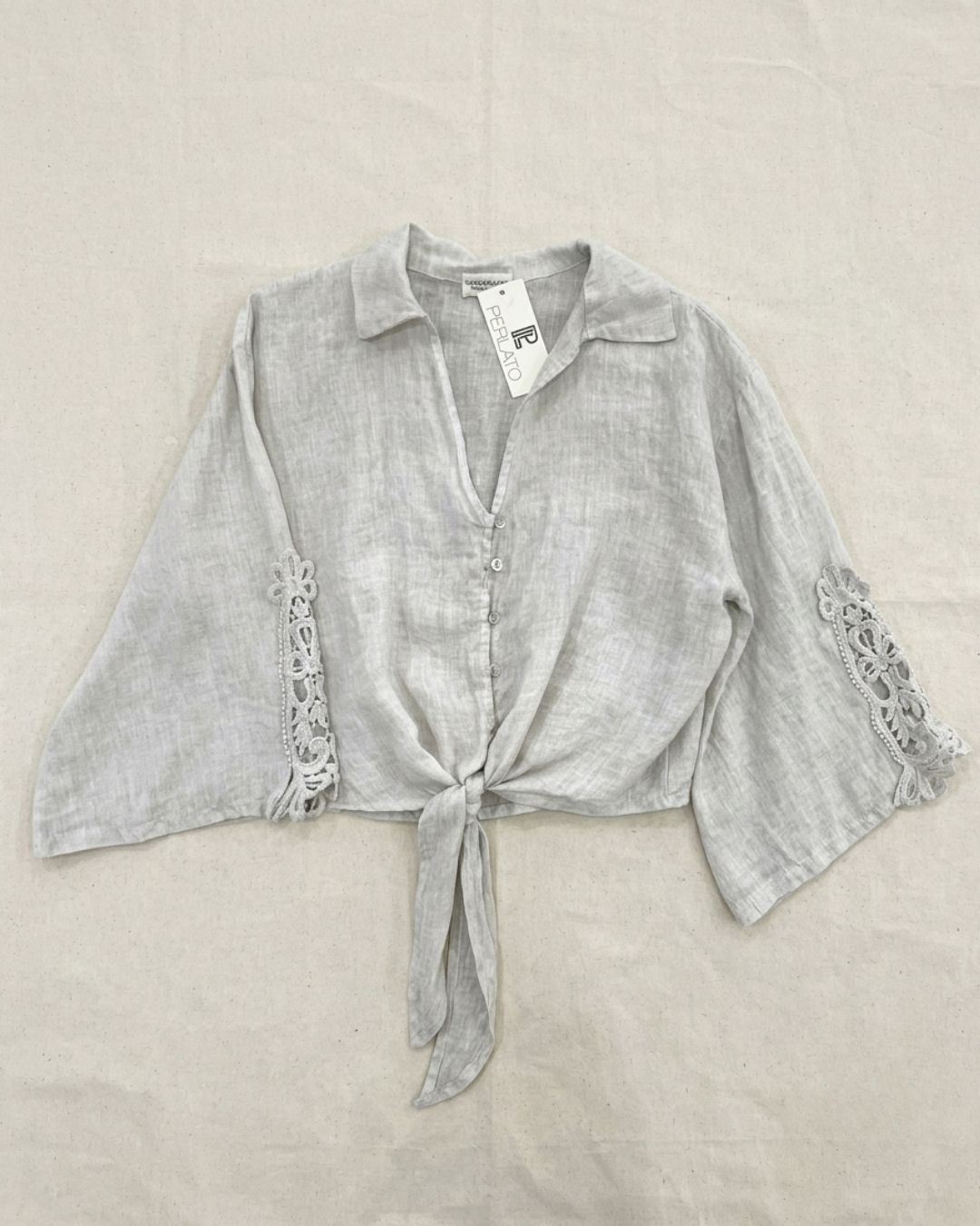 CAMICIA LINO 100% con pizzo macramè