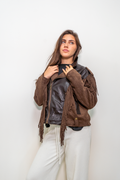 BLUSOTTO ECO-PELLE-CAMOSCIO CON FRANGE