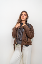 BLUSOTTO ECO-PELLE-CAMOSCIO CON FRANGE