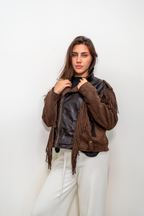 BLUSOTTO ECO-PELLE-CAMOSCIO CON FRANGE