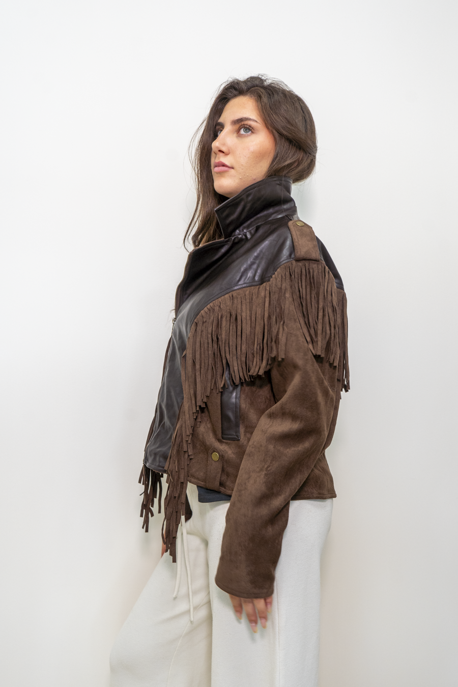 BLUSOTTO ECO-PELLE-CAMOSCIO CON FRANGE