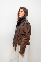 BLUSOTTO ECO-PELLE-CAMOSCIO CON FRANGE