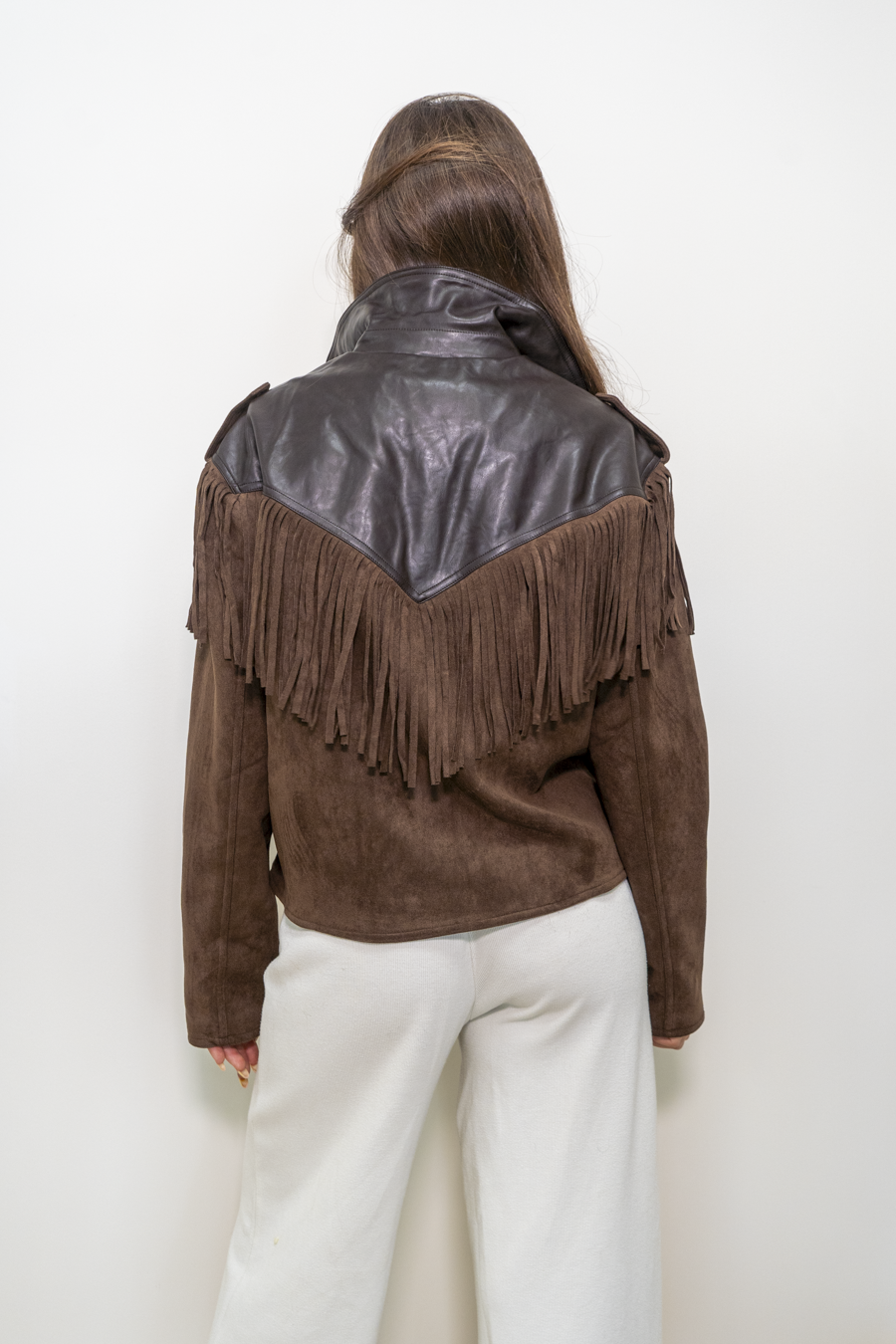 BLUSOTTO ECO-PELLE-CAMOSCIO CON FRANGE