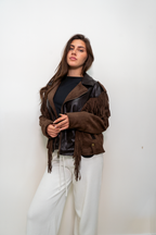 BLUSOTTO ECO-PELLE-CAMOSCIO CON FRANGE