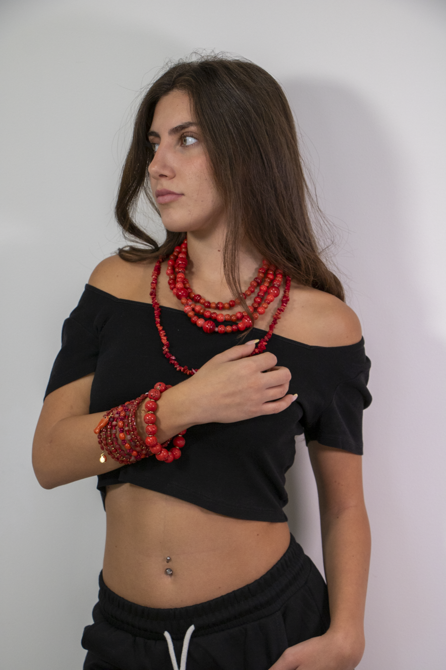 COLLANA 3 FILI PERLE CORALLO