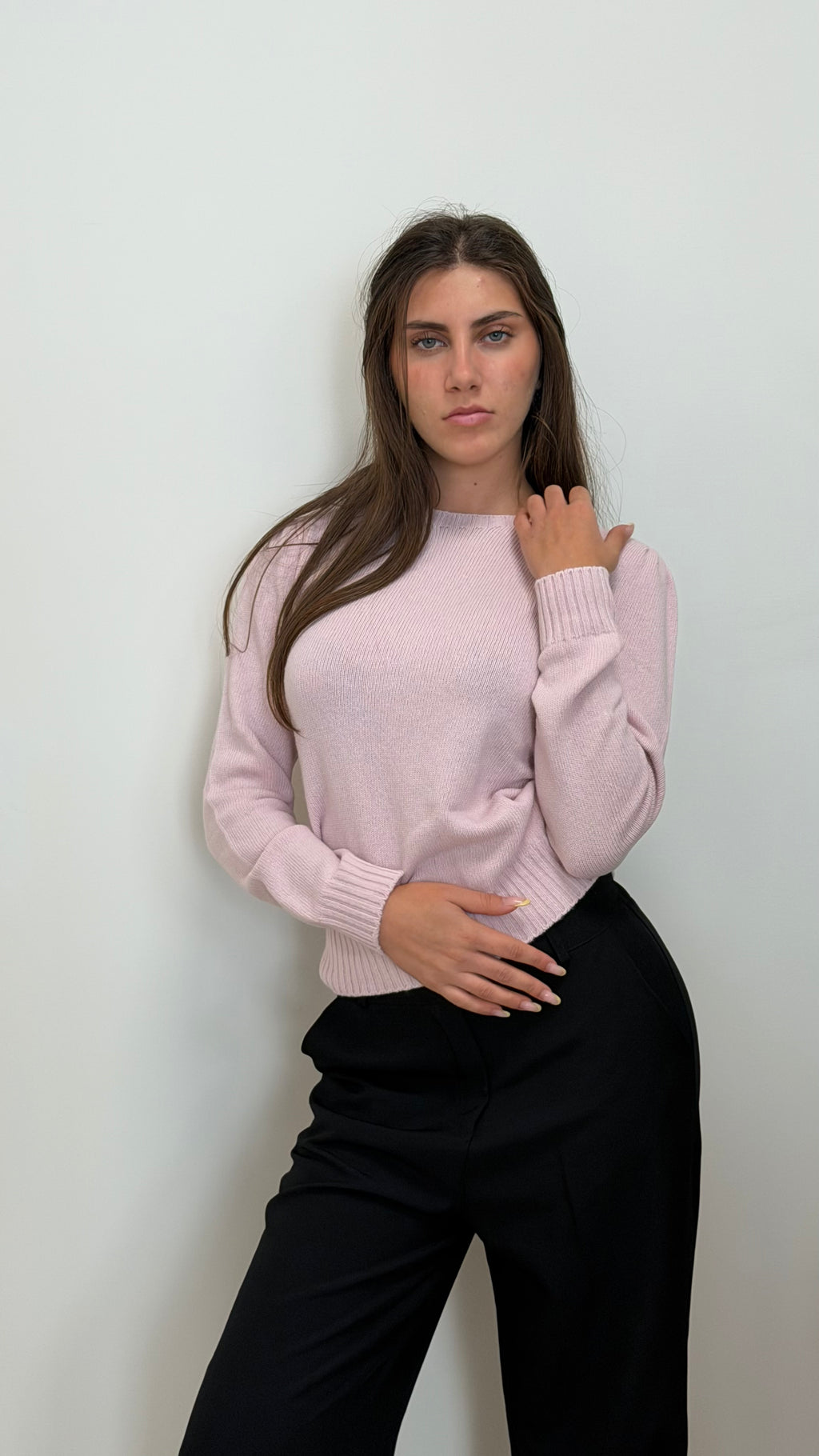 MAGLIA PARI COLLO CON MANICA SBUFFO IN CASHMERE BLAND