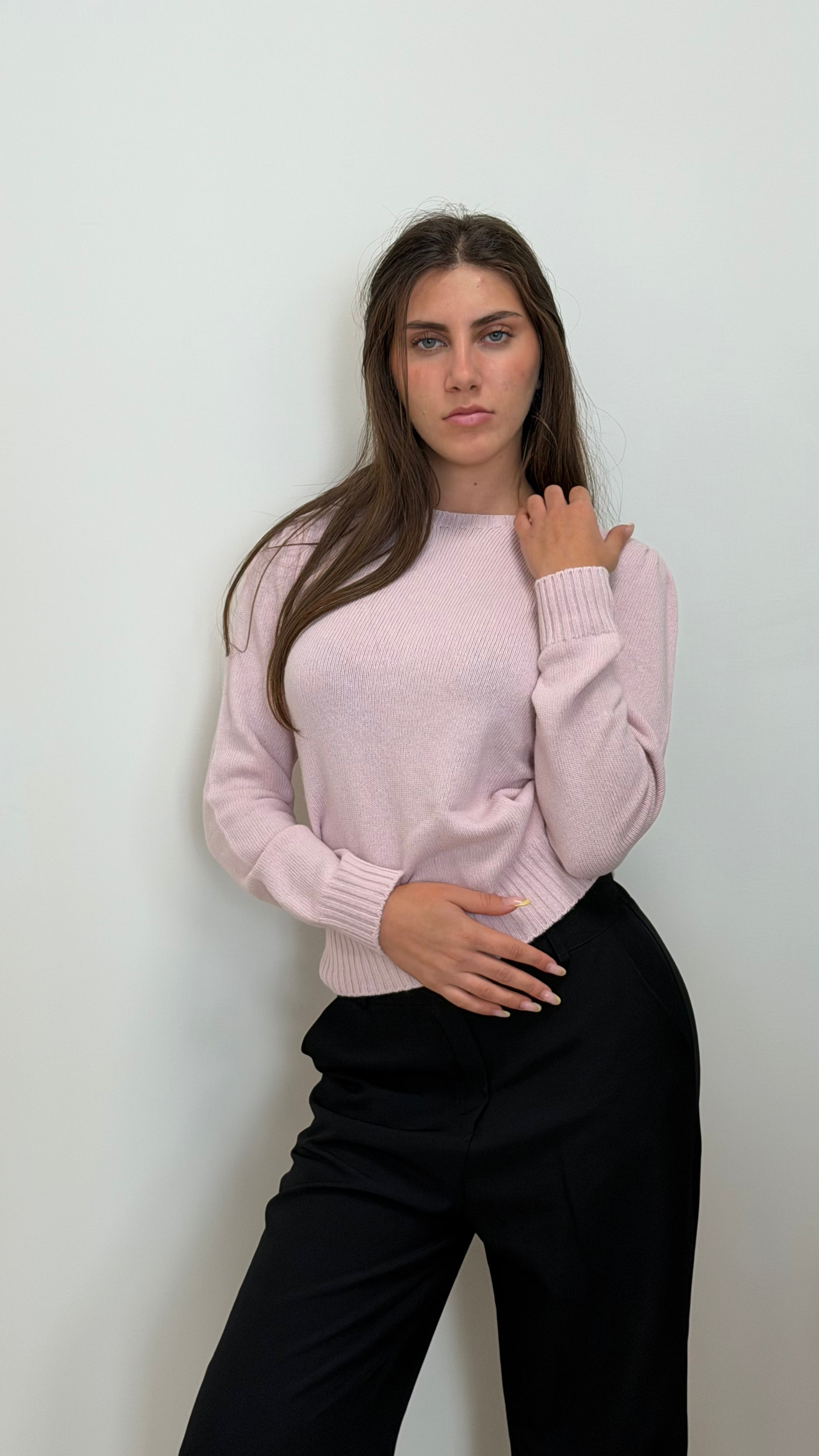 MAGLIA PARI COLLO CON MANICA SBUFFO IN CASHMERE BLAND
