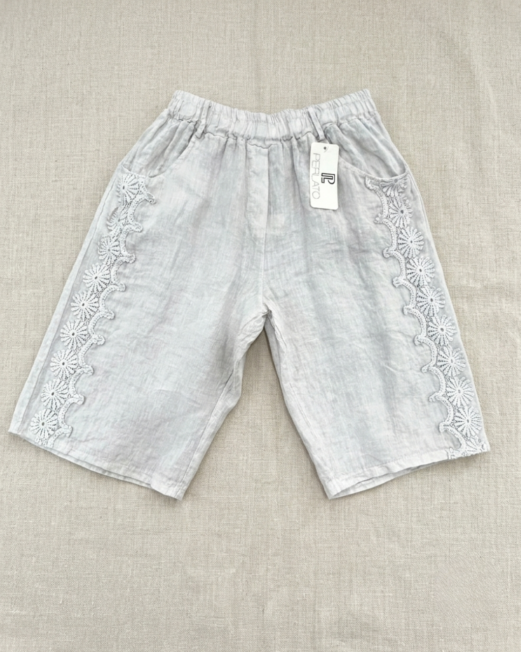 BERMUDA LINO 100% con pizzo macramè