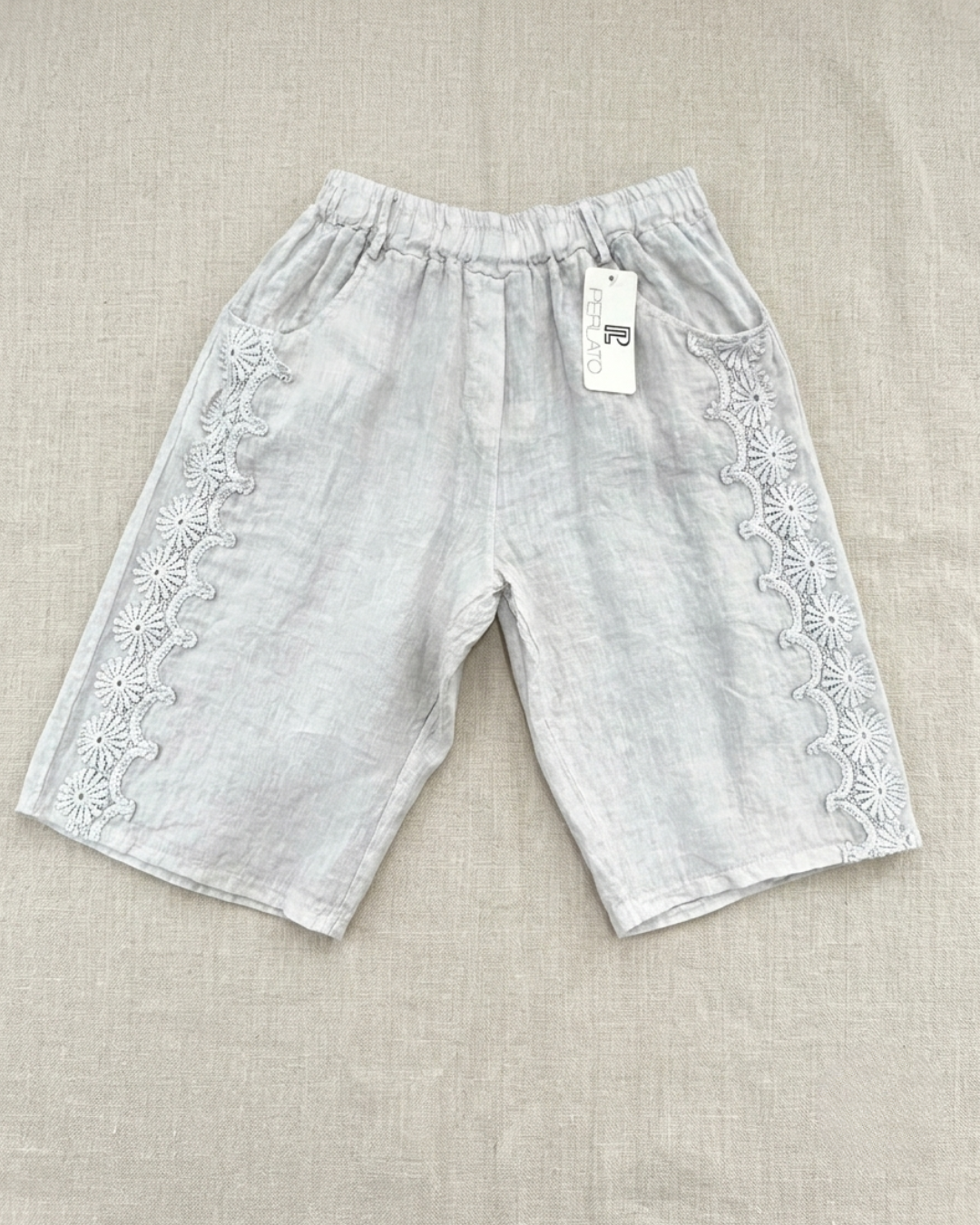 BERMUDA LINO 100% con pizzo macramè